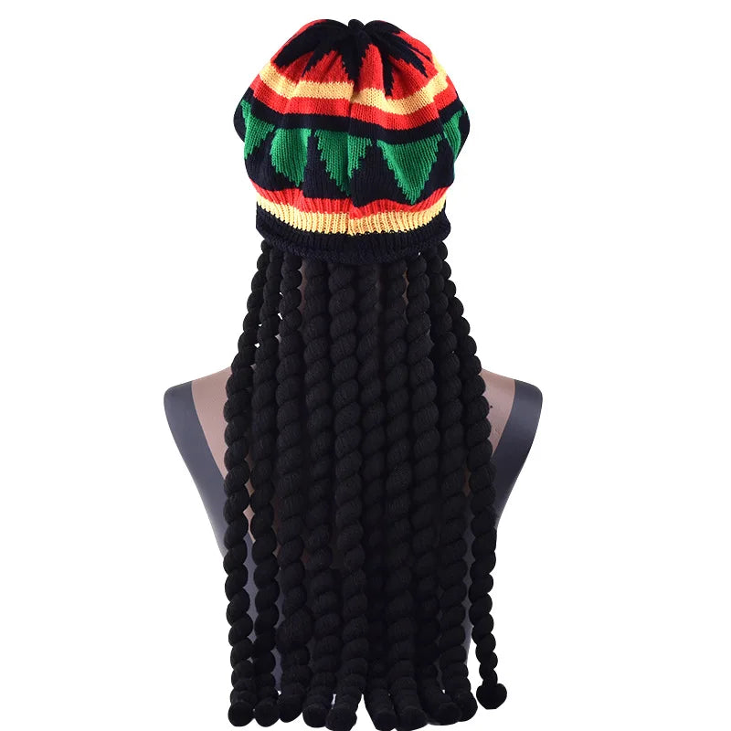 Unisex Synthetic Wig Knit Braid Hat Jamaican Bob Rasta Beanie Cap Dreadlocks Wig Bob Marley Caribbean Hip Hop Cosplay Headwear