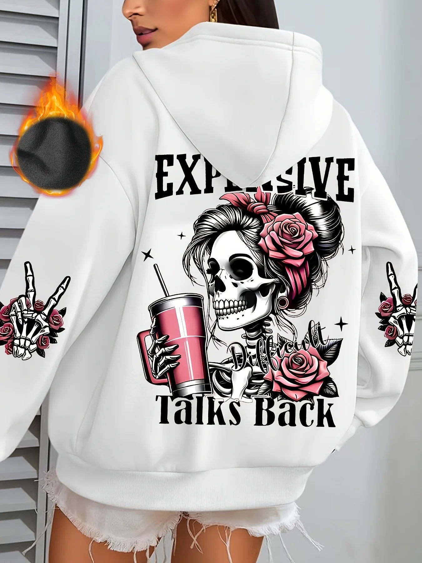 Women's autumn and winter warm and loose casual NOPE not today printed suede long sleeved hooded sweatshirt BAZAARHUBO