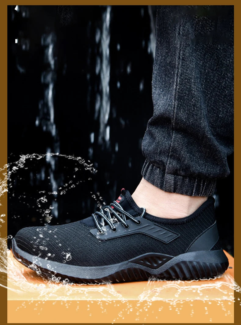 Oulylan Men Breathable Industrial Safety Shoes Wear Resistant Steel Toe Work Sneakers Lightweight Anti-smash Protection Footwear