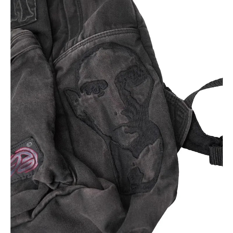 Y2k Embroidery Backpacks Women Washed Vintage Gothic Schoolbags MEN Design Mochila Casual School Backpack for College Students