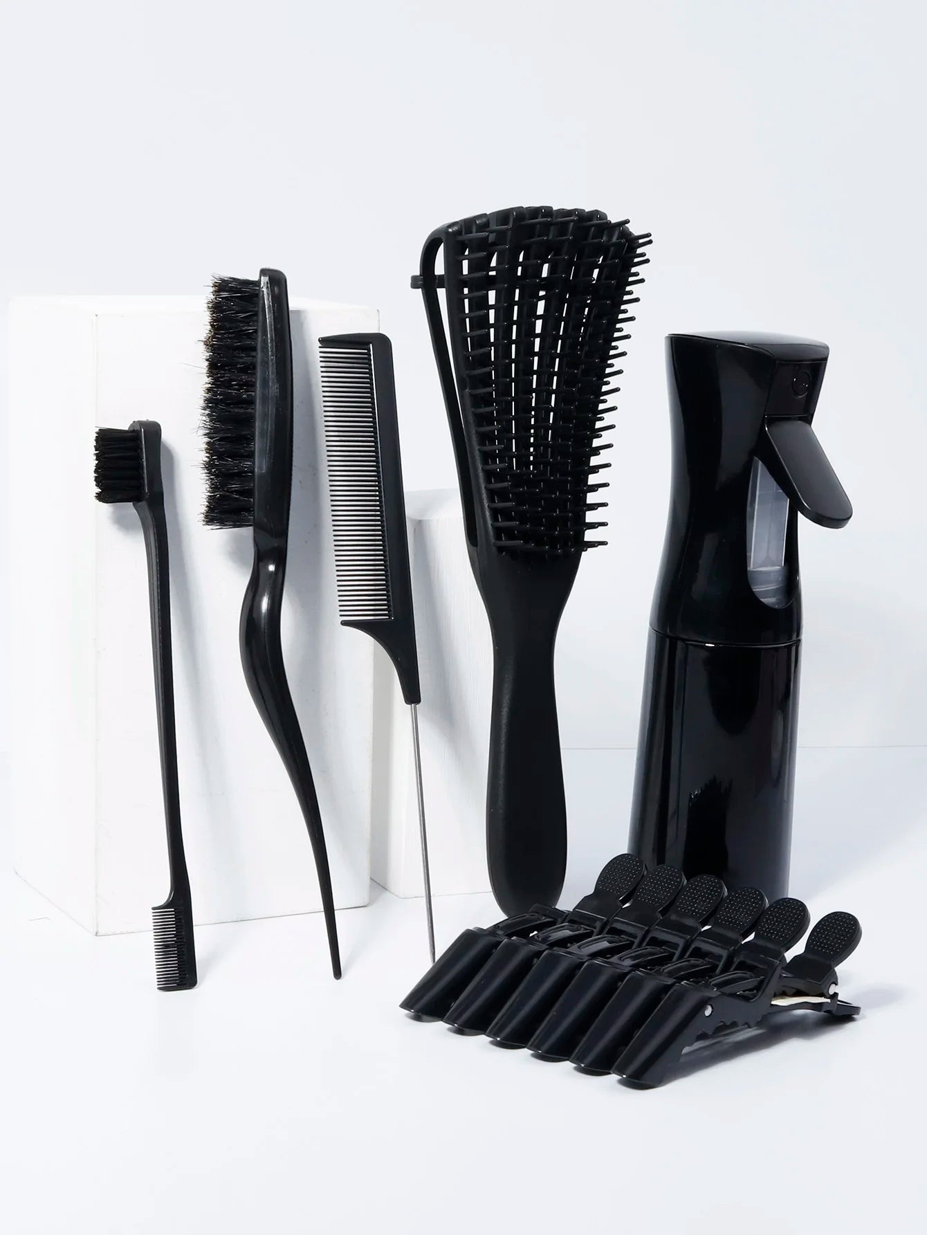 11pcs hair brush set steel needle tail comb hair spray bottle control hair brush 6 fixed hair clips Special for real hair wigs