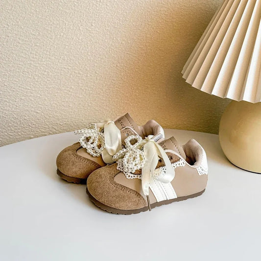 Children Casual Shoes Girls 2025 Spring Autumn New Fashion Korean Style Soft Bottom Anti-slippery Princess Lace Baby Shoes