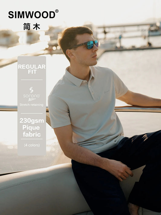 SIMWOOD 2026 Summer New 230gsm Sorona Cotton Pique Polo Shirt Men Regular Fit Short Sleeve Breathable Smart Casual Golf T-Shirt