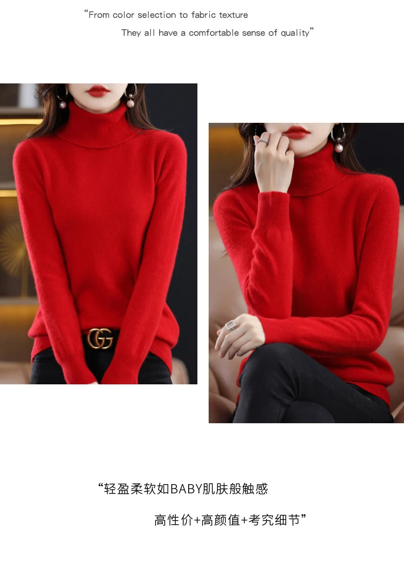 100% Merino Wool High Turnover Collar Knitted Sweater For Women's Autumn And Winter Warm Top Elegant 2YS Versatile Jiu Jia 206