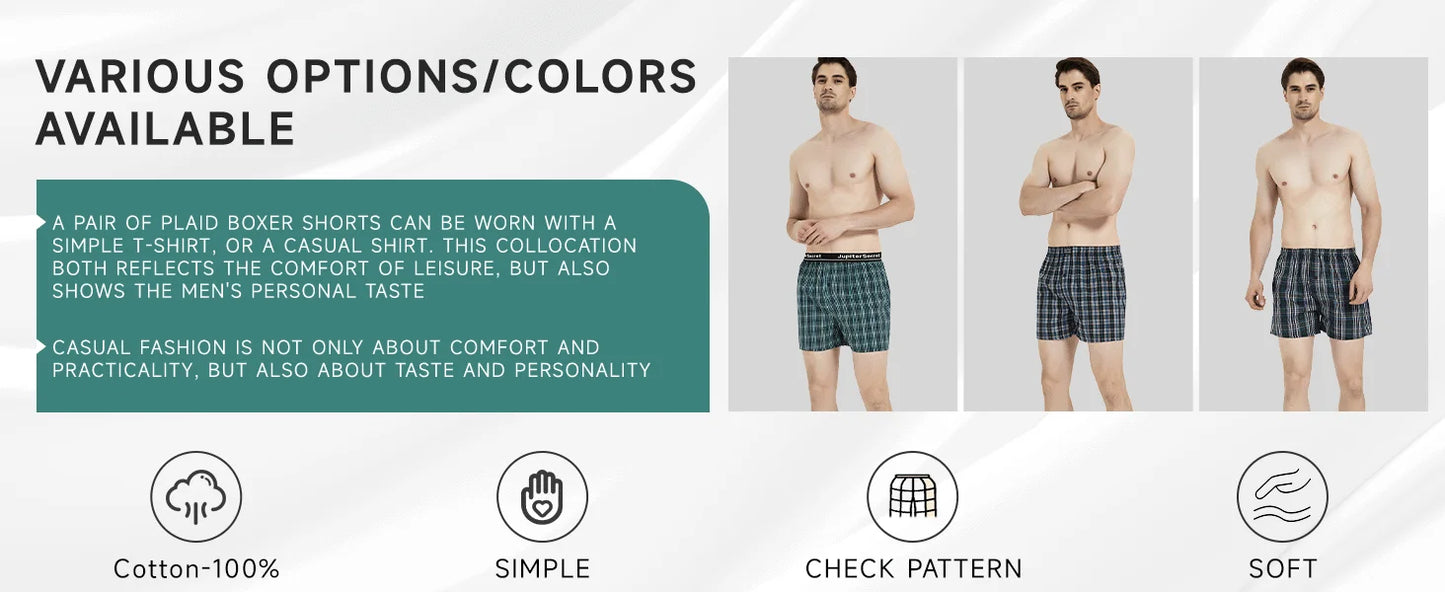 JupiterSecret 6 Pcs Men's Woven Boxer Shorts, Elastic Waistband Random Color