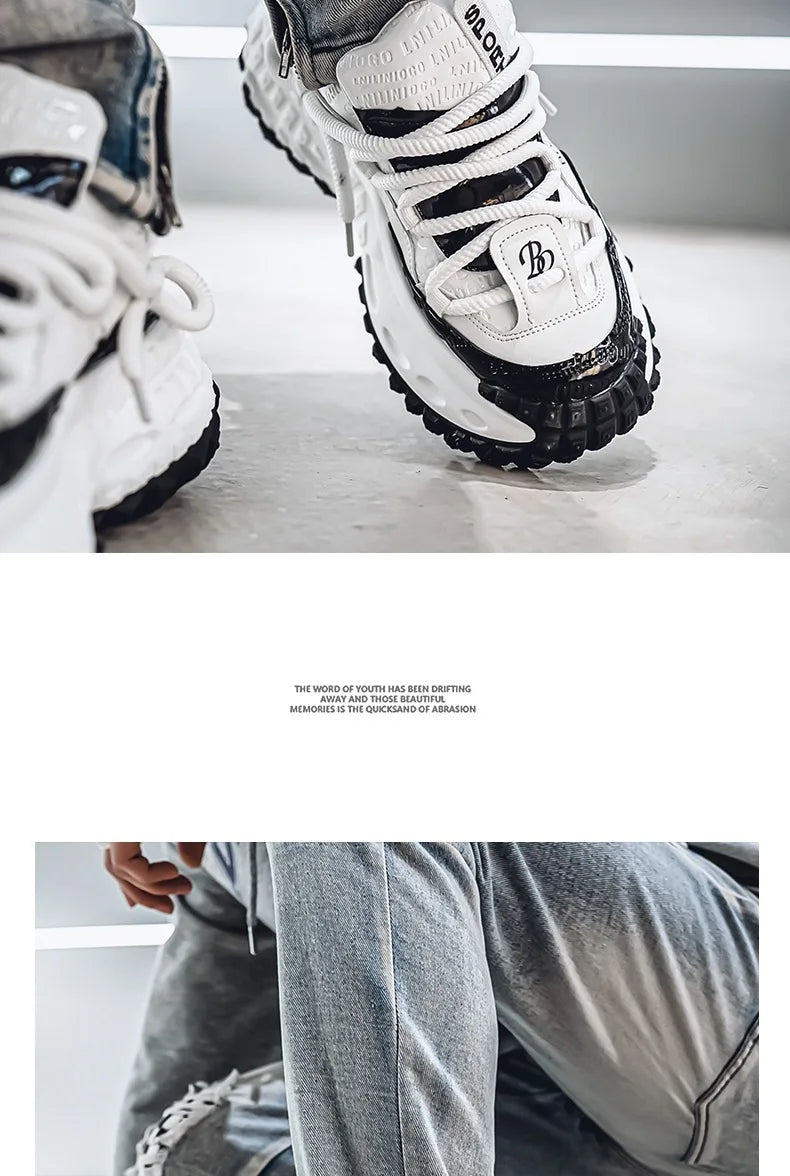 Trendy Dad Sneakers Thick Bottom Heightening Men's Casual Sports Shoes Spring Summer New Style round Toe Low Top EVA Insole