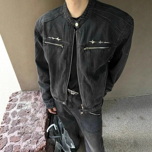 Mens Jacket Man Coat Jeans Collegiate University Academic Campus Education School Student Youth Learning Knowledge Wisdom Warmer