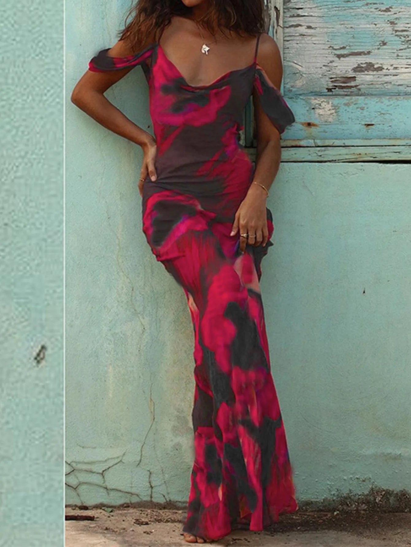 2024 popular American sexy printed suspender dress, long skirt, European and American style dress