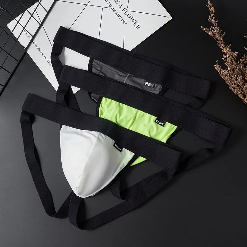 Sexy Man Underwear G-String Ice Silk Gay Men's Underpants Jockstrap Bikini Slip Mens Tanga String Thong Back Open T-Back Panties