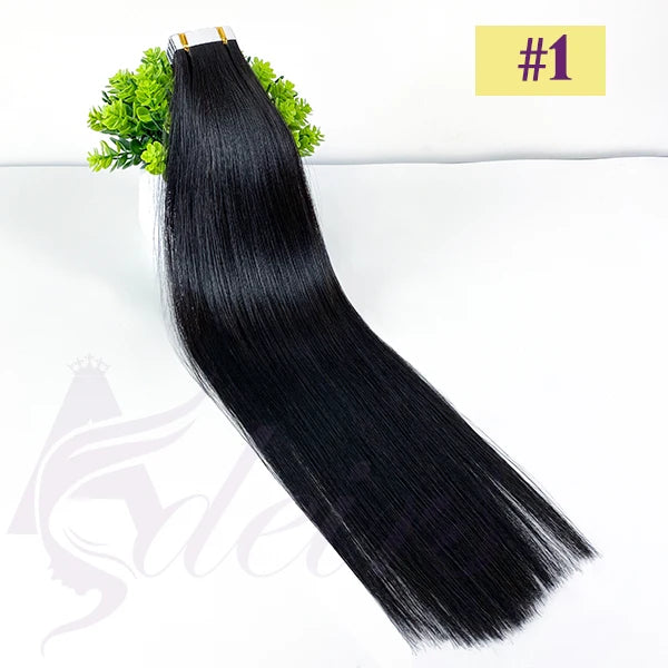 ADEIRS Straight Tape In Human Hair Extensions 100% Real Hair Extensions 16"-24" Black Brown Blonde #613 Invisible Tape In