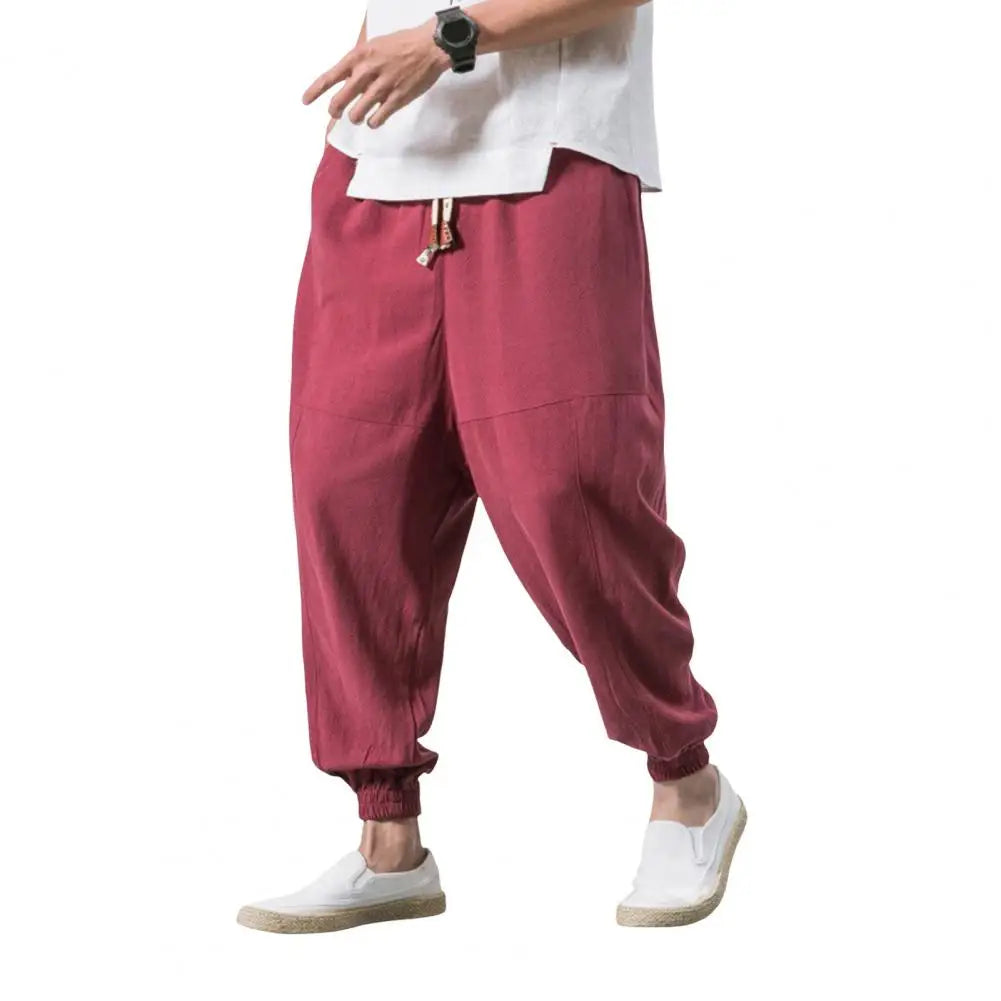 Men Joggers Japanese Style Deep Crotch Casual Men Trousers Sport Pants Loose Ankle Length Pockets Men Harem Pants Streetwear