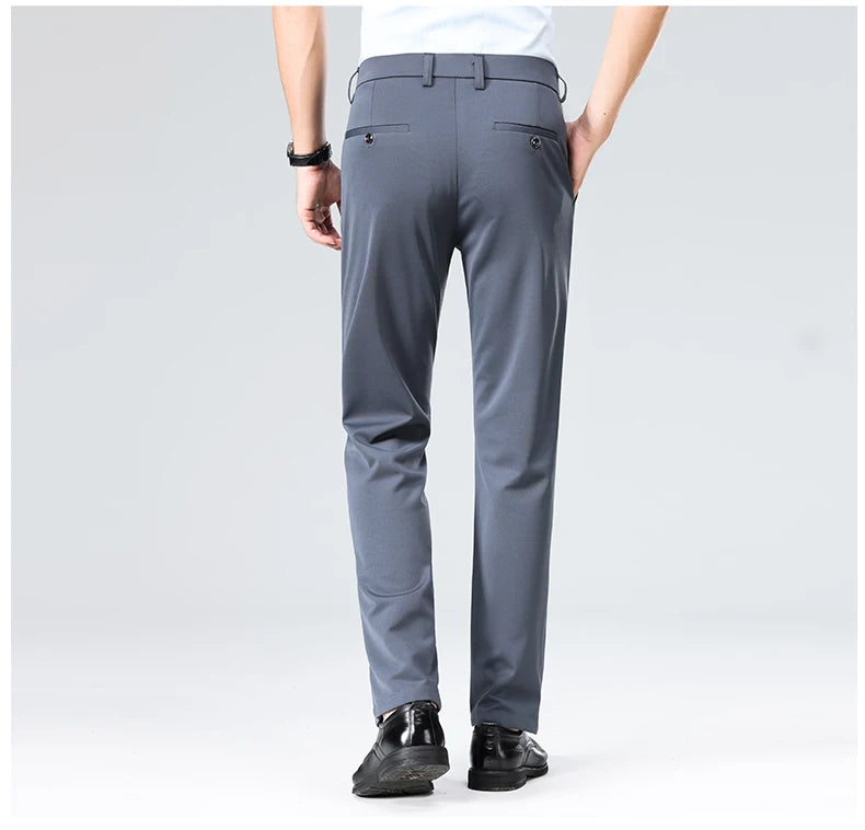 29-42 Men's Summer Thin Fashion Business Casual Suit Pants Long Pants Men's Elastic Straight Sleeve Formal Pants Plus Size 28-40