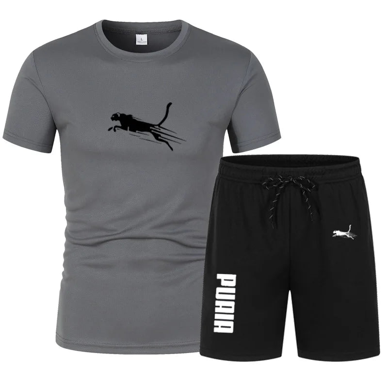 Sports Set Summer New Men's Quick Drying Mesh Set Men's T-shirt+Shorts 2-piece Set Men Casual Fitness Jogging Training Set