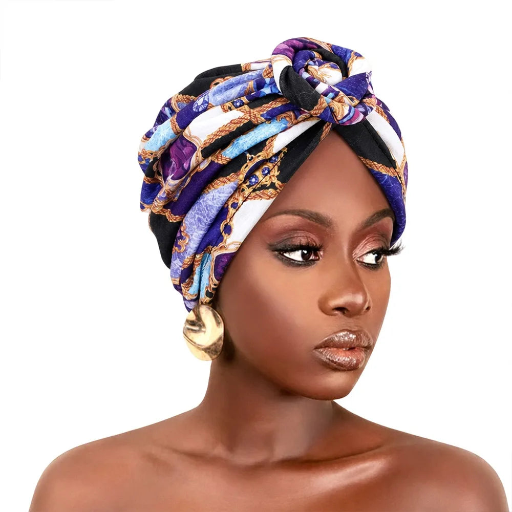 Fashion African Print Hijab Caps Pleated Wrap Twist Knot Turban Hat Elastic Knotted Style Floral Head Wrap All Match Decor