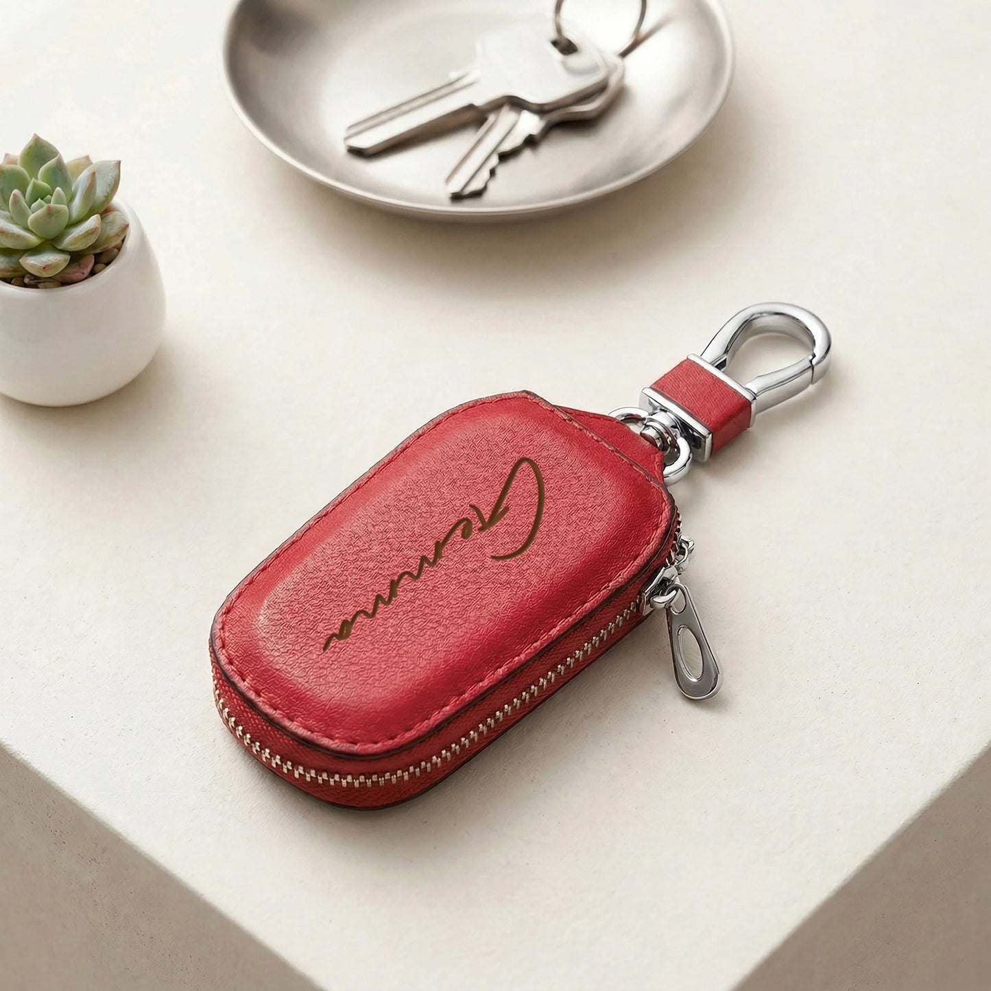 Personalized Custom Zipper Key Case Laser Engraving DIY Name Creative Keychain Cover With Zipper Durable PU Faux Leather Gifts
