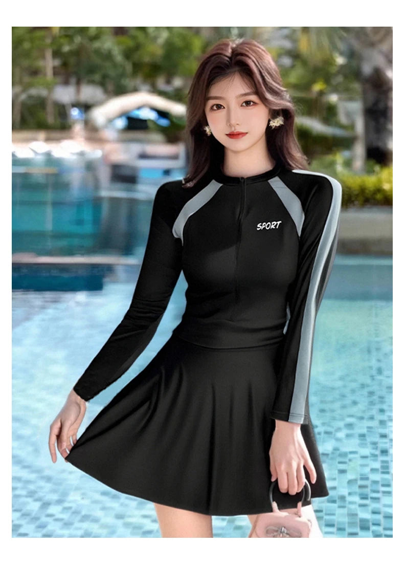 plus Size  Swimsuit Long Sve Holiday Swimwear for Women Casual Sle Milk Silk Fabric round Ne Fixed Chest Pad