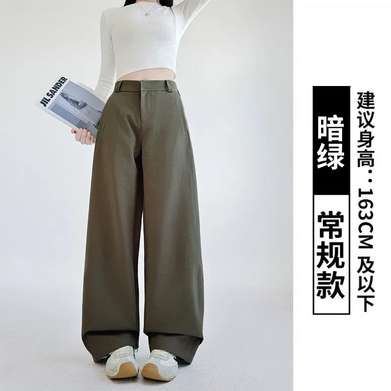 Suit Pants for Women Spring and Summer New Style Loose Slimming High-waisted Wide-leg Pants Casual Small American Scimitar Pants