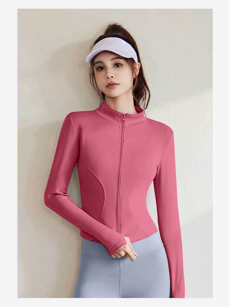 2026 Spring and Summer New Women's Fitness Jacket Quick-drying Collar Yoga Clothes Long-sleeved Breathable Sports Cycling Top