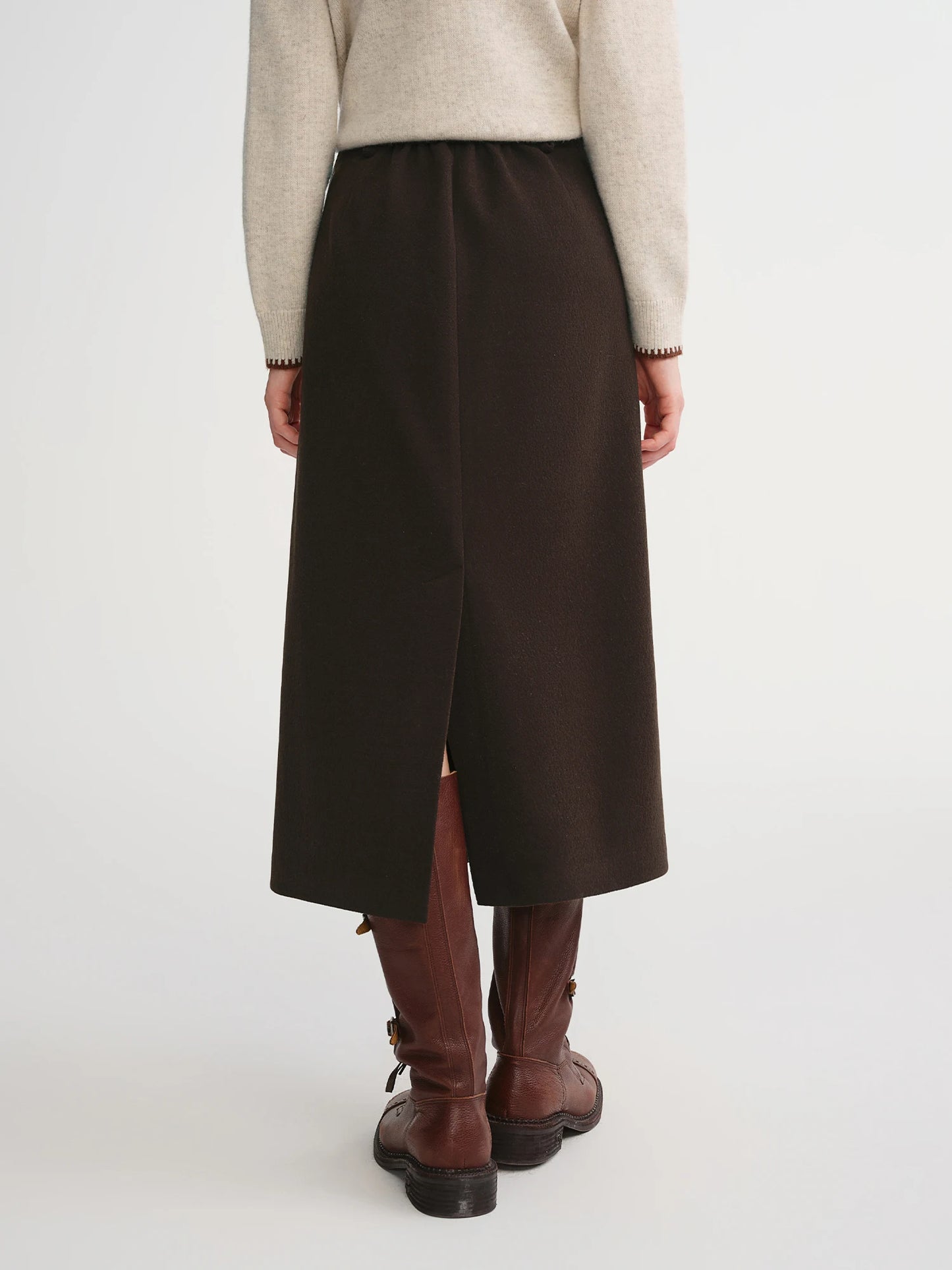 DUSHU Classic Elastic Waist Skirt For Women Winter Office Solid Color College