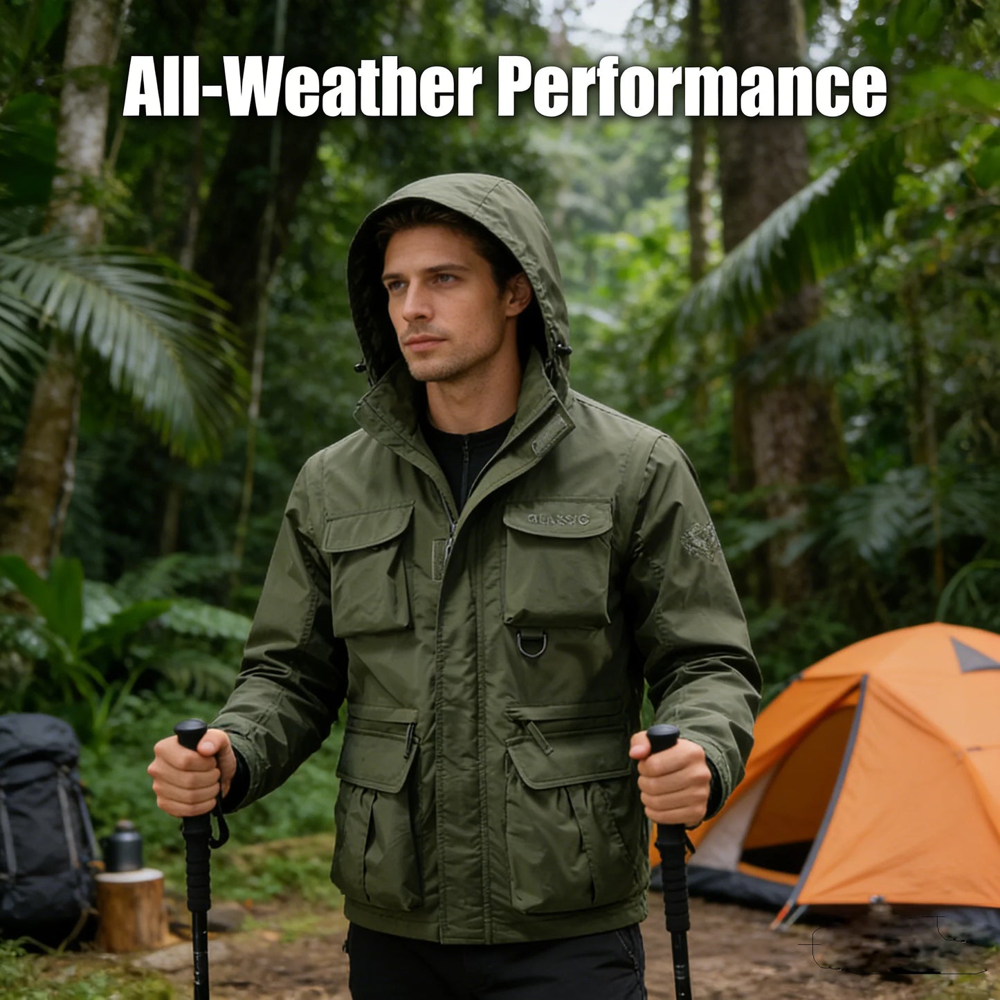 Autumn Men's Mountain SKi Jackets Casual Men Multi-pocket Windbreaker Hooded Coats Men Sports Climbing Jackets Clothing 5XL