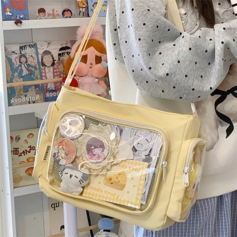 Trendy Transparent Simple Crossbody Bag for Girls Large Capacity School Shoulder Bag Comfortable and Versatile Texture Ita Bag