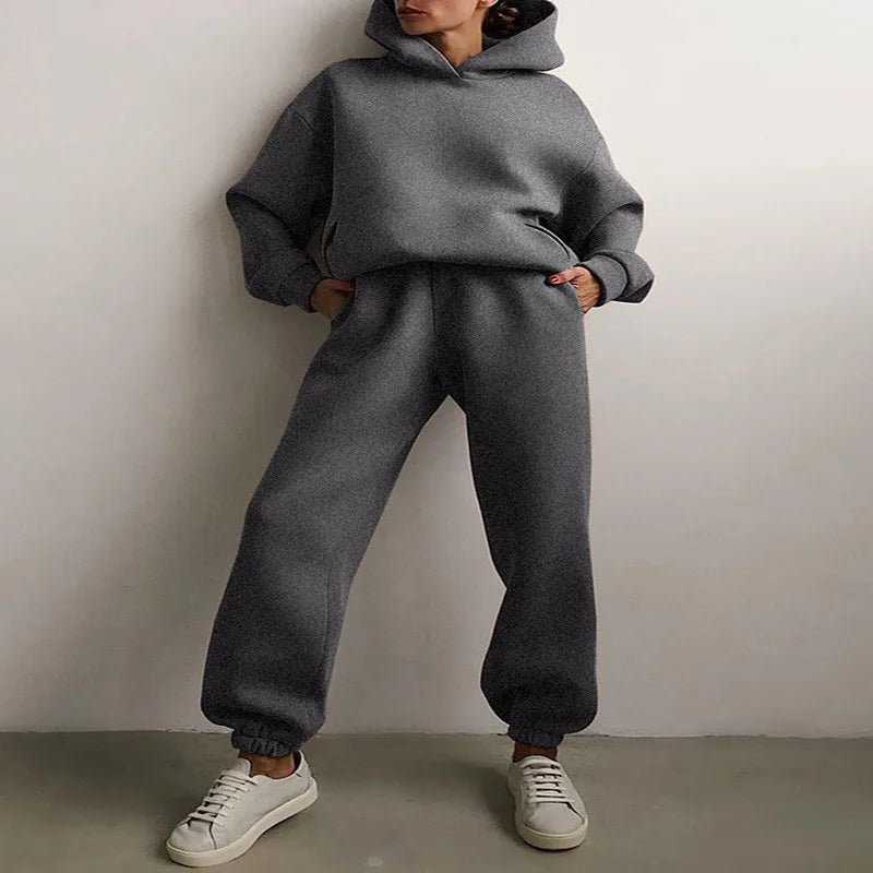 Women Two Piece Sets Tracksuit 2022 Autumn Casual Solid Long Sleeve Hoodie Sweatshirts Female Fashion Oversized Trouser Suits