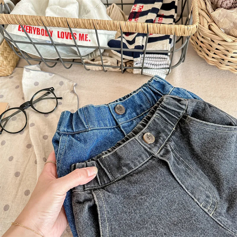 2023 Autumn Spring Baby Girls Boys Denim Pants Loose Fashion Korean Style Kids Casual Jeans Toddler Trouser Children's Clothes