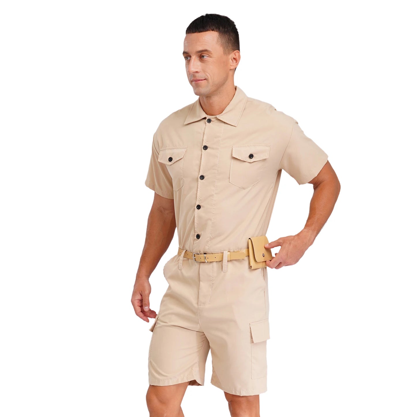 Mens Overalls Work Cargo Jumpsuit with Purse And Belt Workshop Uniform Multi-pocket Shorts Bottom Coveralls Rompers Work Wear
