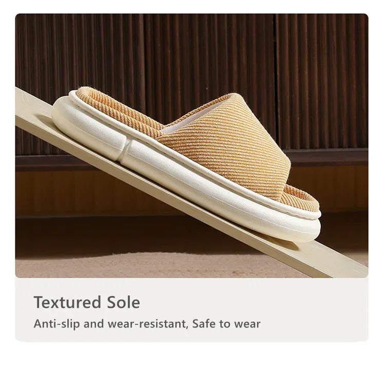Couples Home Linen Slippers Women Indoor Soft Comfortable Bedroom Slides Men Leisure Non Slip House Shoes Platform Cotton Flats