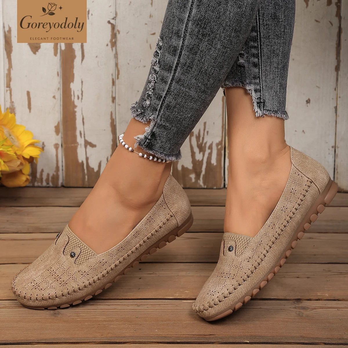 goreyodoly women loafers hollow floral design patchwork slip on flats breathable lightweight casual walking shoes soft non slip