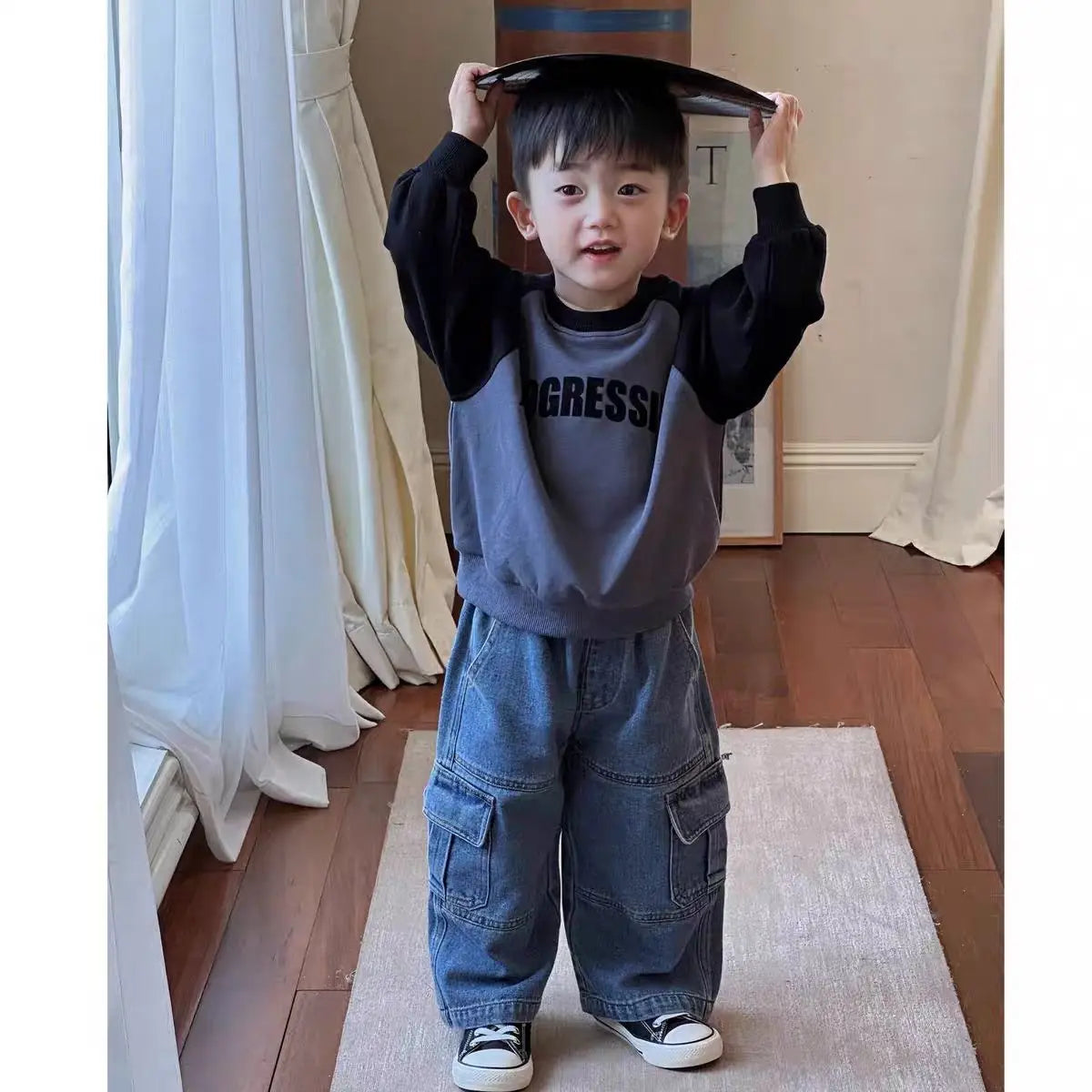 Boys Jeans Korean Style All-match Loose Cargo Pants Kids Fashion Brand Mid-small Children Autumn Casual Straight Pants Spring
