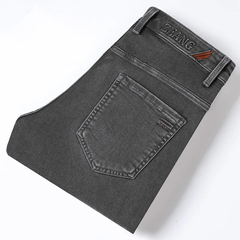 Gray Jeans Men's Fashion Spring Autumn Casual Elastic Trousers Classic Straight Business Work Vintage Washed Denim Pants