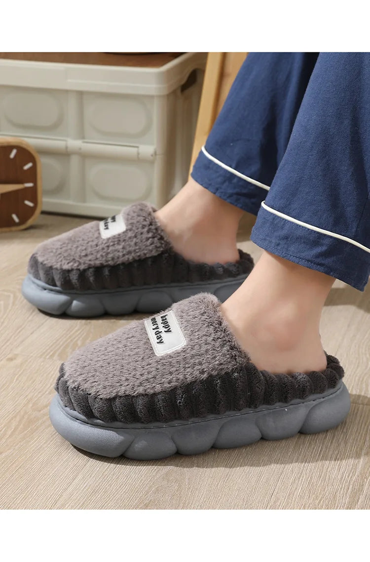 Man slippers home furry thick bottom slides designer winter warm velvet mens slippers blue cotton slipper males shoes