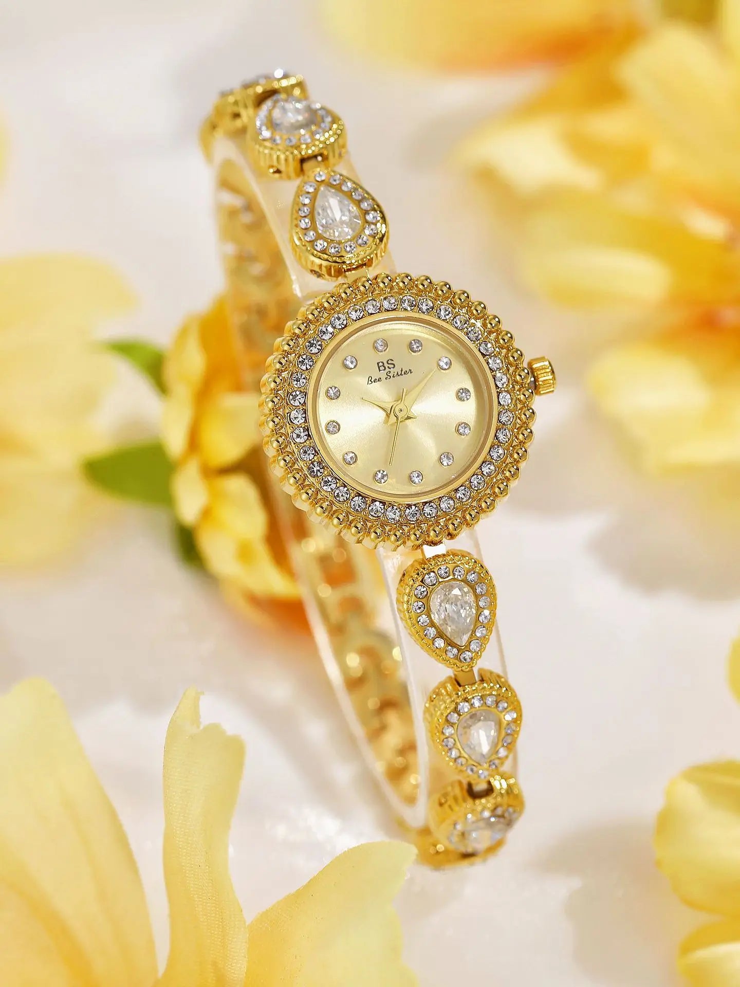 Gold Women Bracelet Dress Watches For Ladies Wrist Quartz Watches 2025 Top Brand Luxury Golden Rhinestone Gift Girlfriend Clock