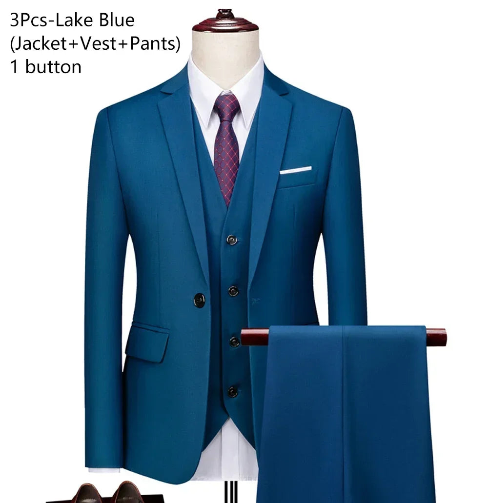 Elegant Suits For Men Wedding 3 Pieces 2 Set  Fashion Classic Full Jackets Vest Pants Blazers Outfit 2024 Formal Costume
