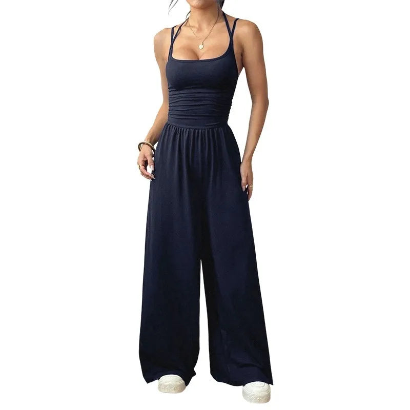 2026 Casual Jumpsuit Simple Style Jumpsuits For Woman Loose Wide Leg Trouser Women's Clothing Home Clothes Sleeveless Sling Silm