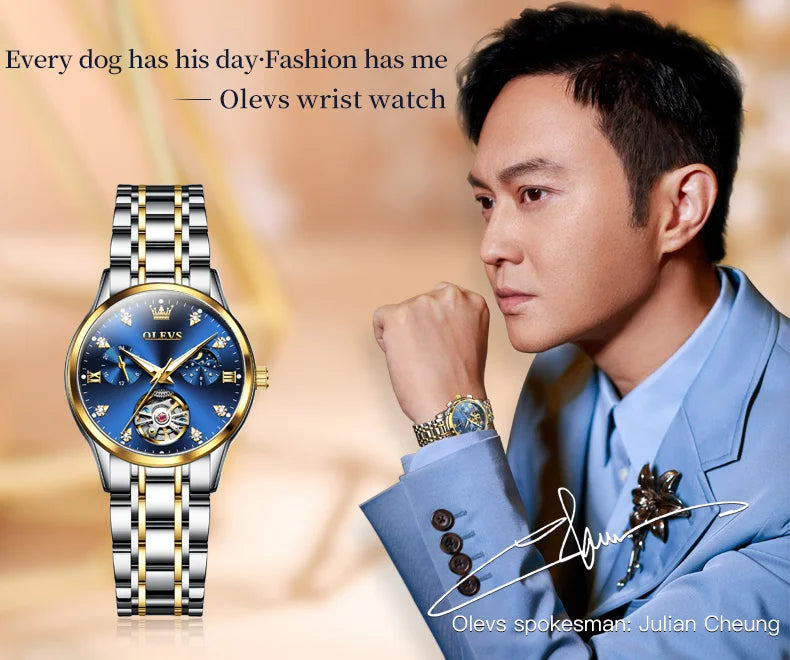 OLEVS 6608 Women Watch Original New Luxury Watch Stainless Steel Automatic Mechanical Diamond Scale Waterproof Watches For Women