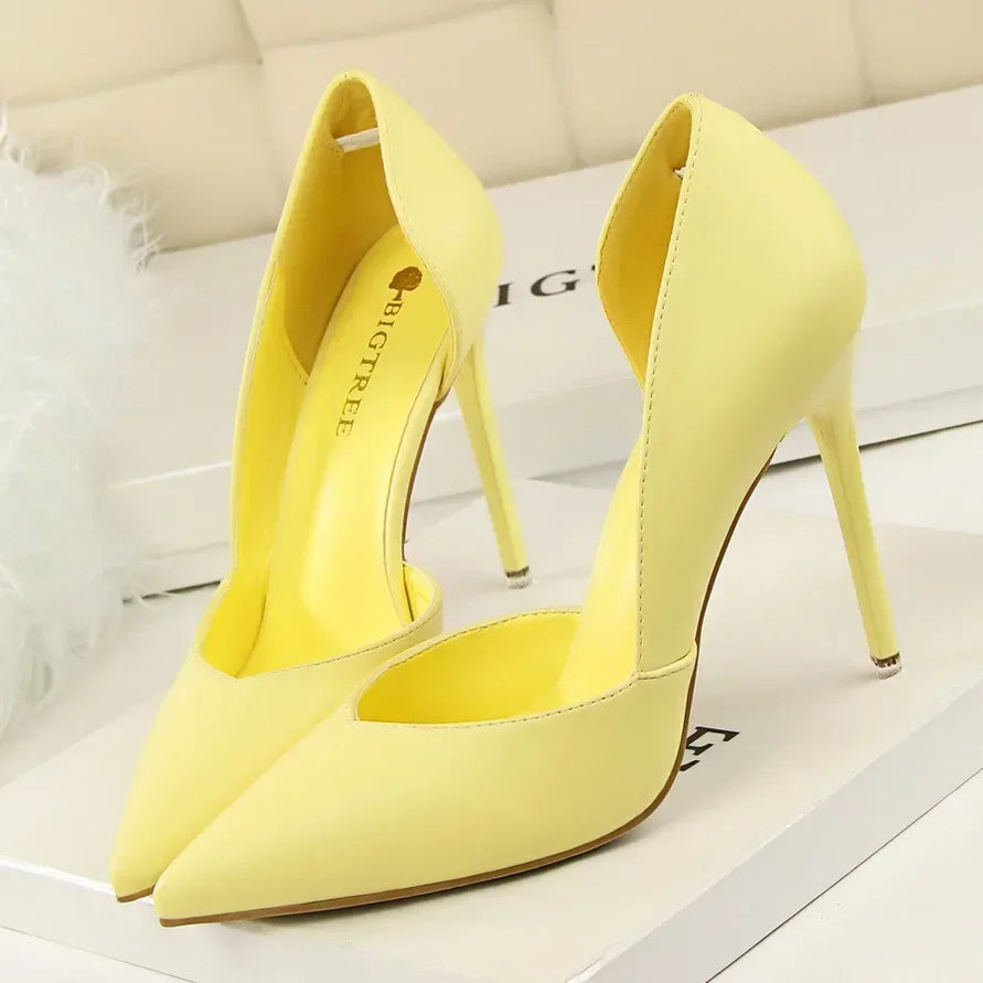 Summer Women Office Work 10.5cm High Heels Nightclub Leather Pumps Lady Fashion Concise Yellow Red Shoes Party Stiletto Heels