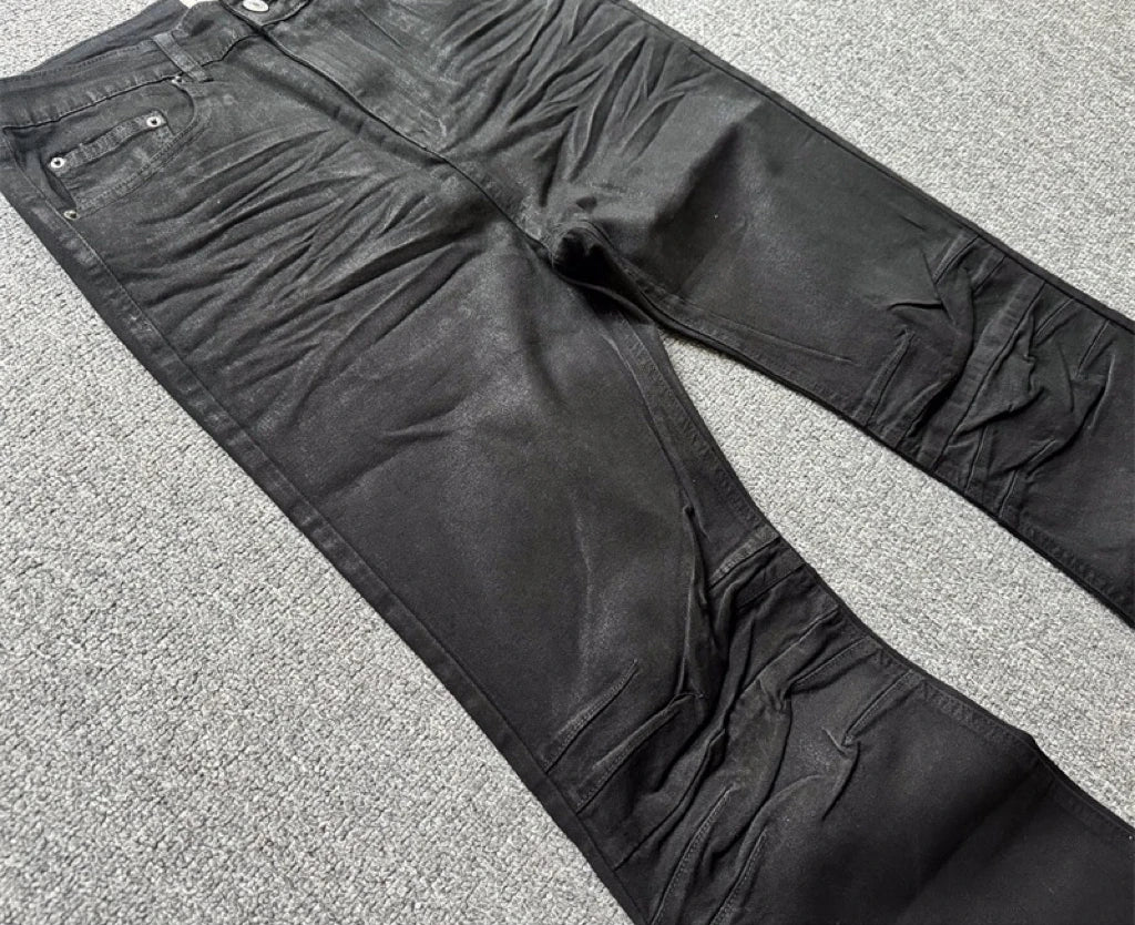 American Retro Heavy Industry High Street Coated Micro-Flared Jeans For Men And Women Black Gothic Vintage Casual Loose Jeans