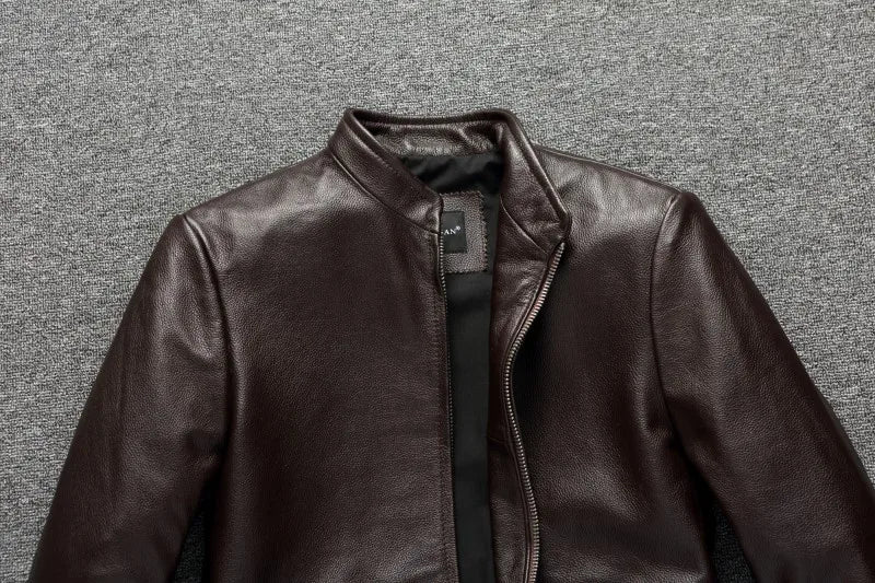 Black Brown Casual Mens Jackets Real Cowhide Genuine Leather Jacket Men Coats Autumn Chamarras De Cuero Para Hombre