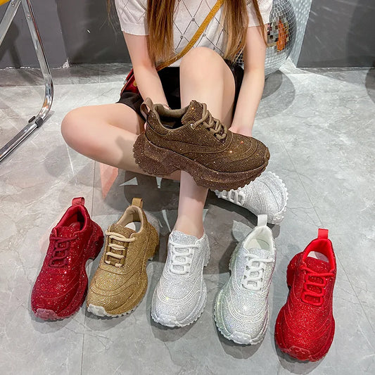 Women's Luxury Fashion Running Shoe Shining Casual Sports Shoes Thick Lace-up Vulcanize Shoes zapatillas de mujer
