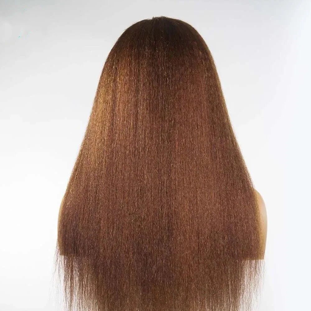 180Density Soft 26“Long Kinky Straight Yaki Soft Brown Preplucked Lace Front Wig Synthetic For Women Heat Resistant Glueless