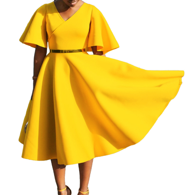 African Elegant A-line Midi Dress For Women Summer Fashion Casual Robe Femmes New Flare Sleeve Club Party Sexy Dresses Vestidos