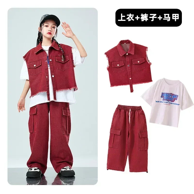 Children Hip Hop Jazz Fashion Show BoyGirl Loose Vest Baggy Pan t T-shirt Suits Sets Dance Performance Clothes Kids Tracksuits
