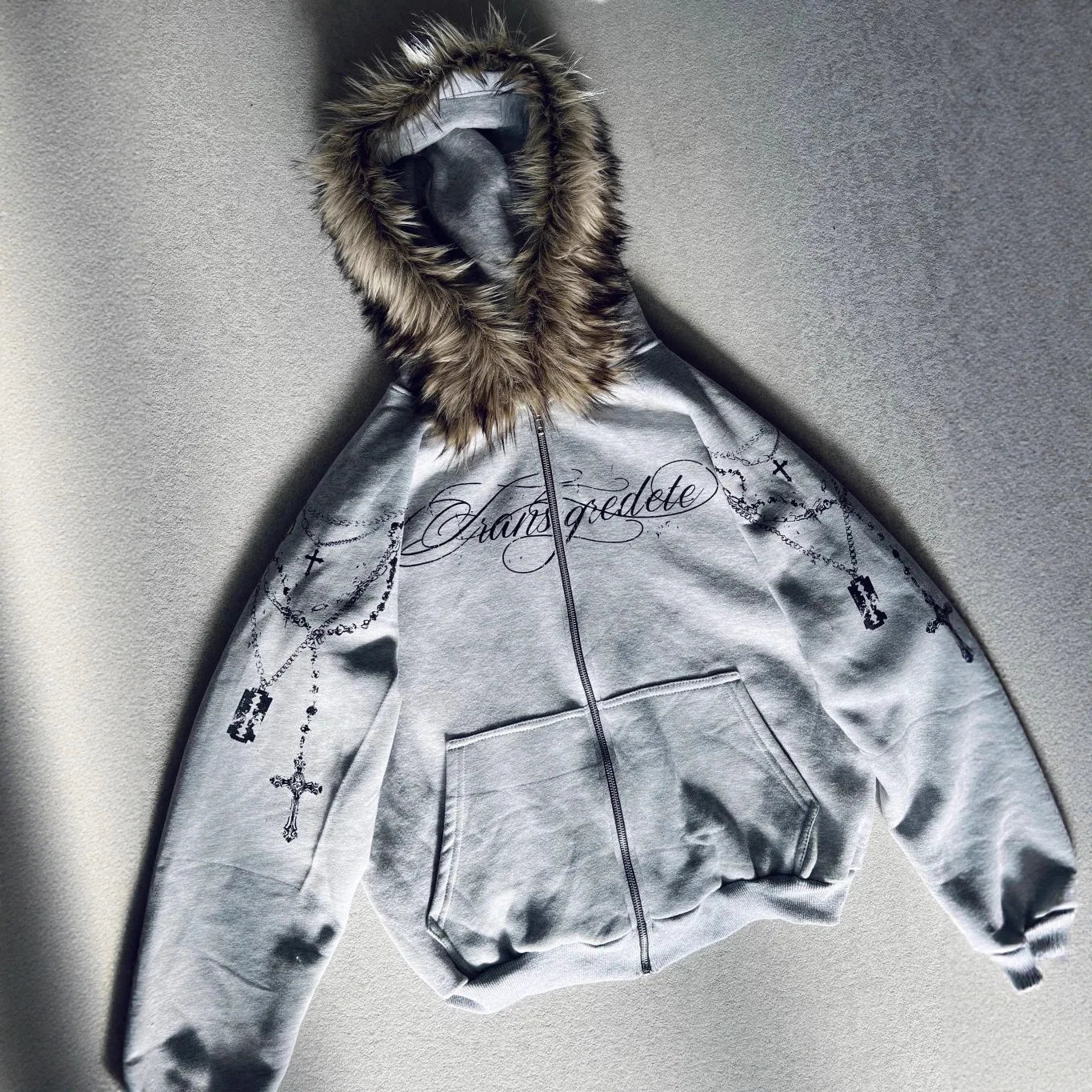 European And American High Street Printed Zipper Hoodie Loose Fit Sweatshirt