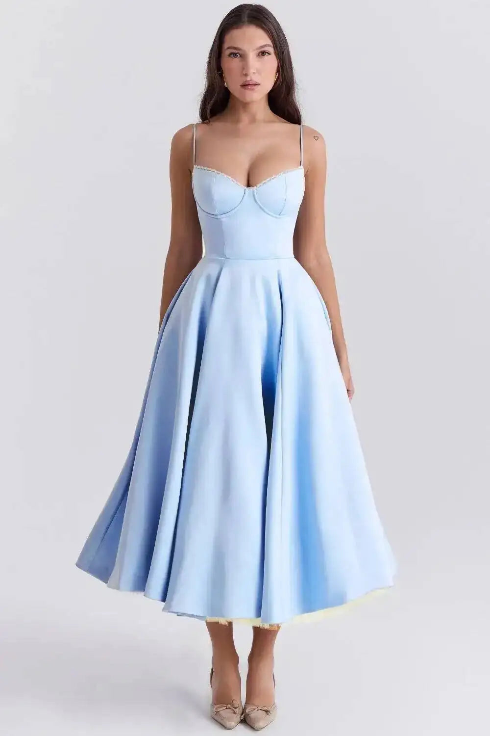 2026 Spring/summer High End Satin Strapless Heavy Industry French Waist Strap Sexy Hot Girl Medium Long Dress Women Elegant