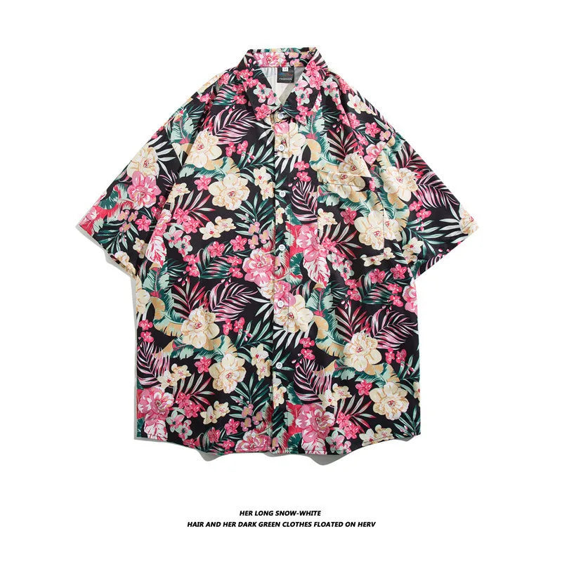 Men's Hawaiian Polyester Summer Short Sleeve Shirt Tropical Leaf 3D Pattern Printing Beach Male Shirts Casual Blouse For Men