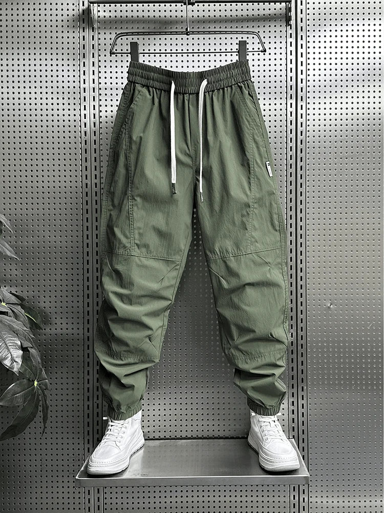 Summer Fashion New Men Breathable Casual Trousers Loose Tying Feet Versatile Simple Solid Color Harem Pants