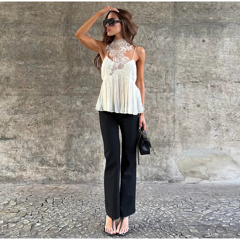 Lace Women's Top Cami Tank Top Cutout Bandeau Cami Ruched Hem Design Solid Minimalist Design 2026 Summer Style