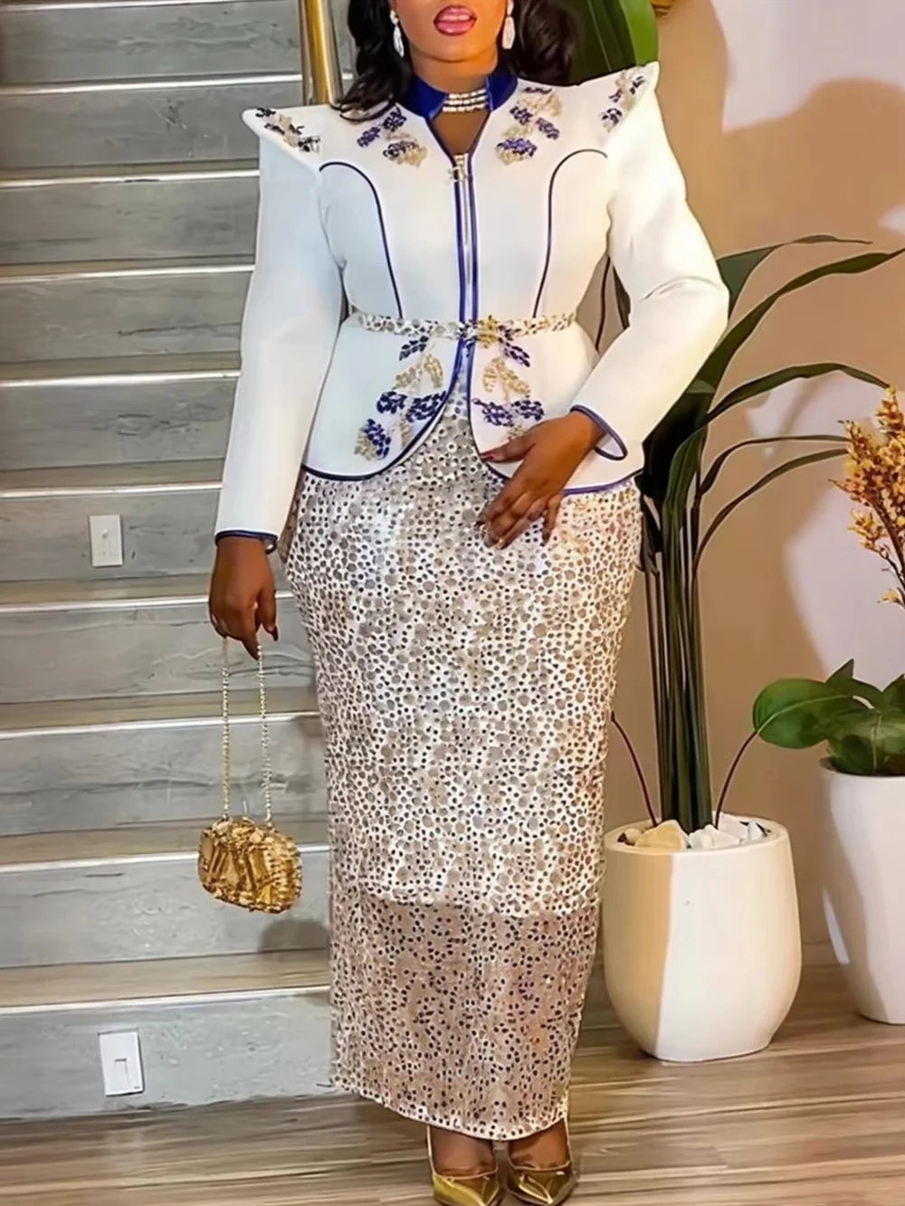 2026 African Dresses For Women Plus Size 2 PCS Set Clothing Tops And Skirt Suit Luxury Sequin Party Evening Gown Turkey Outfits